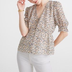 Madewell v neck silk floral peplum top